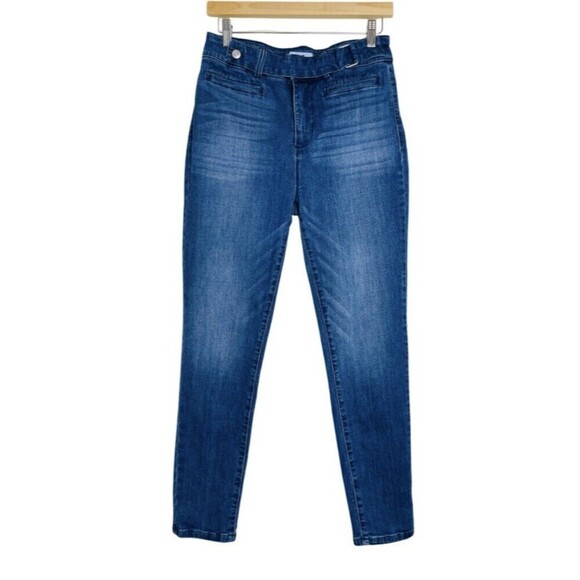 OAT New York High Rise Jeans Denim With Belt Medium Wash Size 29 Sailor Pockets - Picture 1 of 12